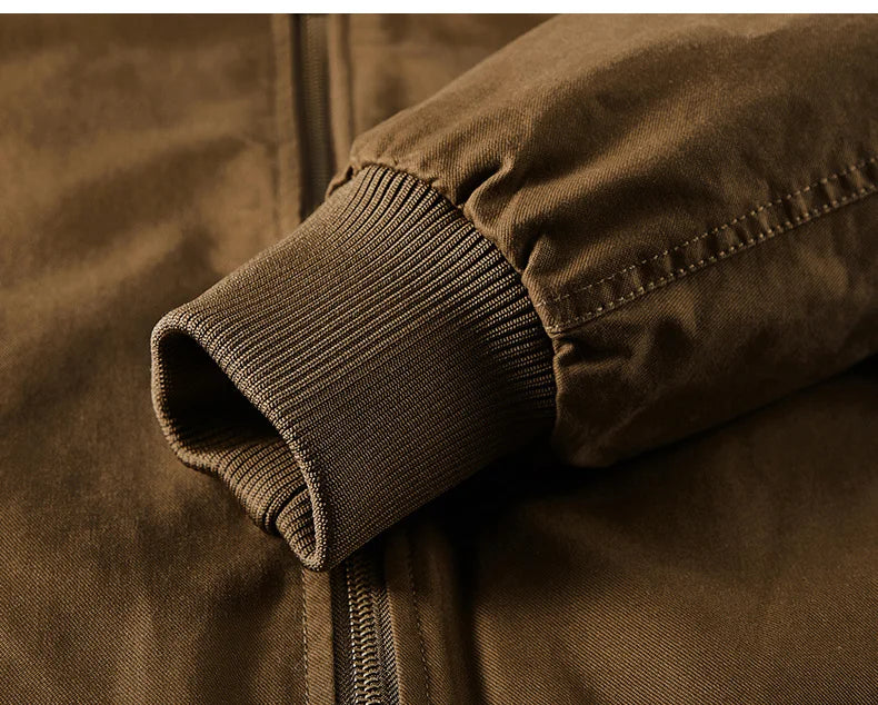 Men Cotton Jacket - Warm Bomber Jacket With Zipper Closure | Slim Fit Stand Collar Coat - ZOOMNSTORE