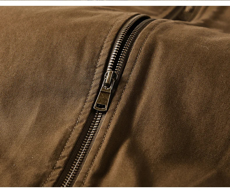 Men Cotton Jacket - Warm Bomber Jacket With Zipper Closure | Slim Fit Stand Collar Coat - ZOOMNSTORE