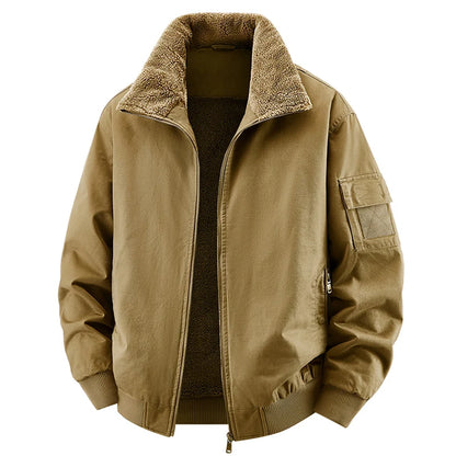 Men Cotton Jacket - Warm Bomber Jacket With Zipper Closure | Slim Fit Stand Collar Coat - ZOOMNSTORE
