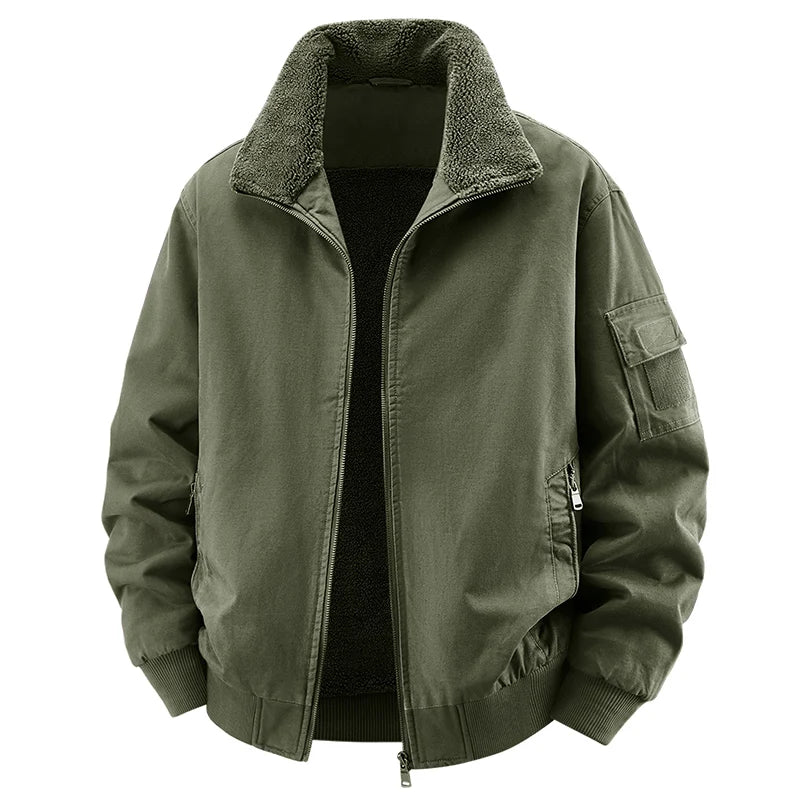 Men Cotton Jacket - Warm Bomber Jacket With Zipper Closure | Slim Fit Stand Collar Coat - ZOOMNSTORE
