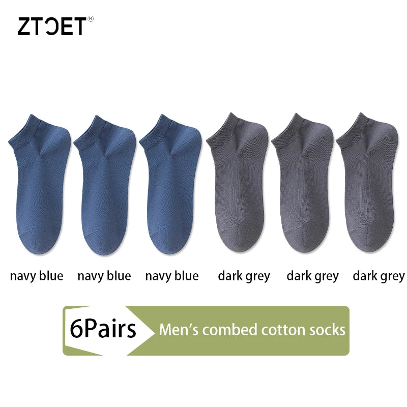 Mens Combed Cotton Socks - 6 Pairs Breathable Antibacterial Short Socks for SpringSummer - ZOOMNSTORE