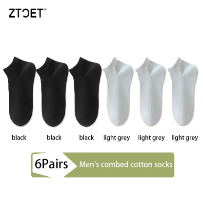 Mens Combed Cotton Socks - 6 Pairs Breathable Antibacterial Short Socks for SpringSummer - ZOOMNSTORE