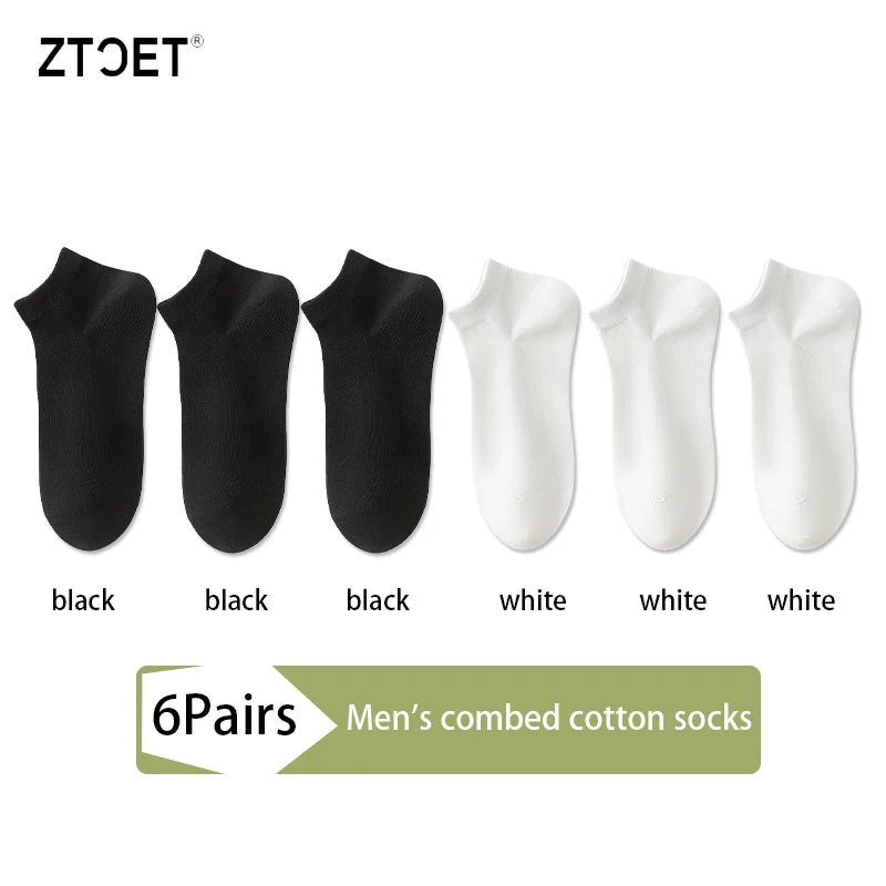 Mens Combed Cotton Socks - 6 Pairs Breathable Antibacterial Short Socks for SpringSummer - ZOOMNSTORE