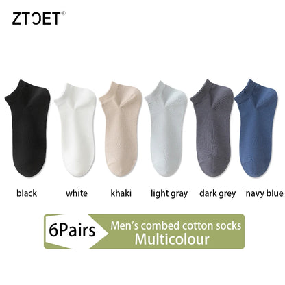 Mens Combed Cotton Socks - 6 Pairs Breathable Antibacterial Short Socks for SpringSummer - ZOOMNSTORE