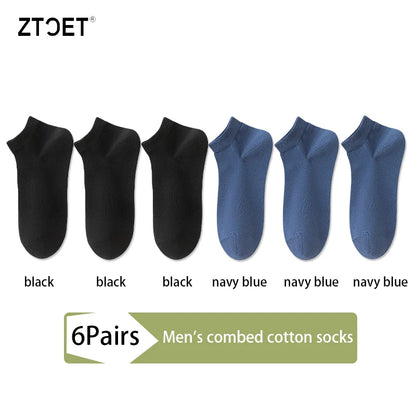 Mens Combed Cotton Socks - 6 Pairs Breathable Antibacterial Short Socks for SpringSummer - ZOOMNSTORE