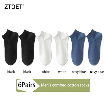 Mens Combed Cotton Socks - 6 Pairs Breathable Antibacterial Short Socks for SpringSummer - ZOOMNSTORE
