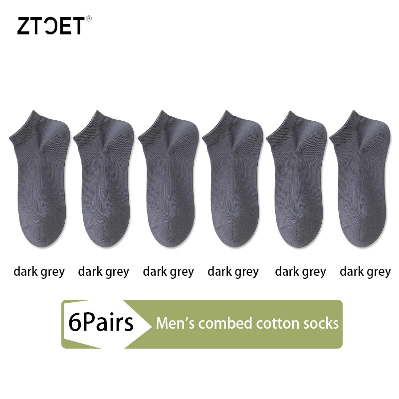 Mens Combed Cotton Socks - 6 Pairs Breathable Antibacterial Short Socks for SpringSummer - ZOOMNSTORE