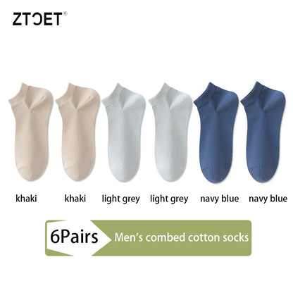 Mens Combed Cotton Socks - 6 Pairs Breathable Antibacterial Short Socks for SpringSummer - ZOOMNSTORE