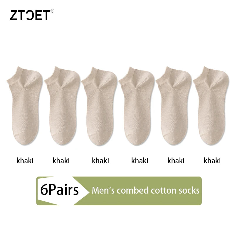Mens Combed Cotton Socks - 6 Pairs Breathable Antibacterial Short Socks for SpringSummer - ZOOMNSTORE