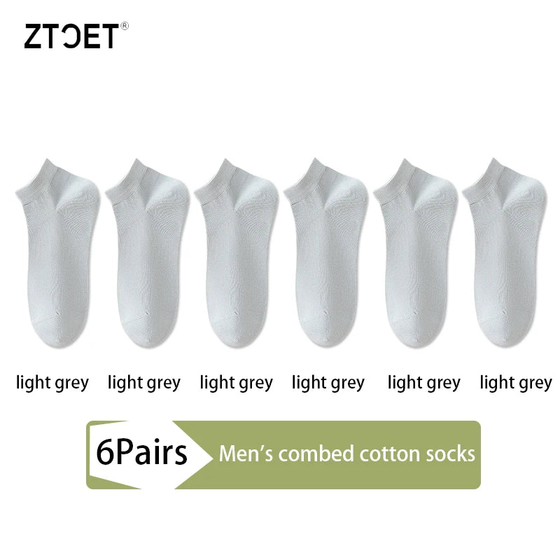 Mens Combed Cotton Socks - 6 Pairs Breathable Antibacterial Short Socks for SpringSummer - ZOOMNSTORE