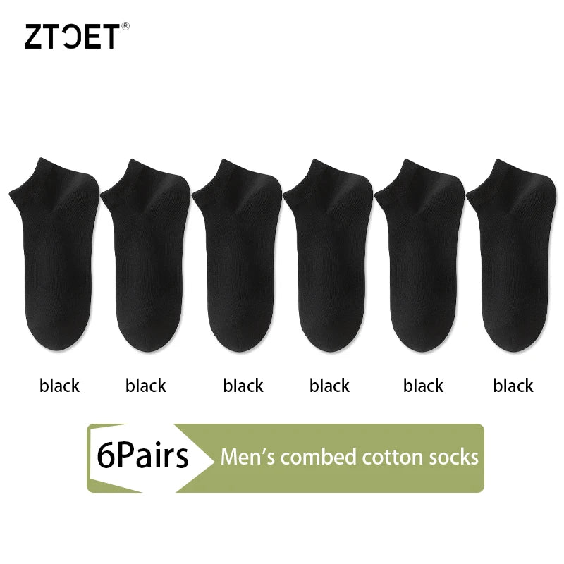 Mens Combed Cotton Socks - 6 Pairs Breathable Antibacterial Short Socks for SpringSummer - ZOOMNSTORE