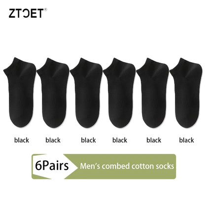 Mens Combed Cotton Socks - 6 Pairs Breathable Antibacterial Short Socks for SpringSummer - ZOOMNSTORE