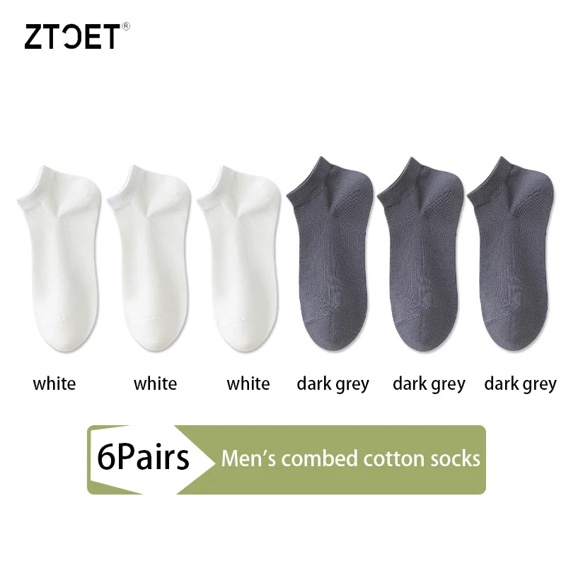 Mens Combed Cotton Socks - 6 Pairs Breathable Antibacterial Short Socks for SpringSummer - ZOOMNSTORE