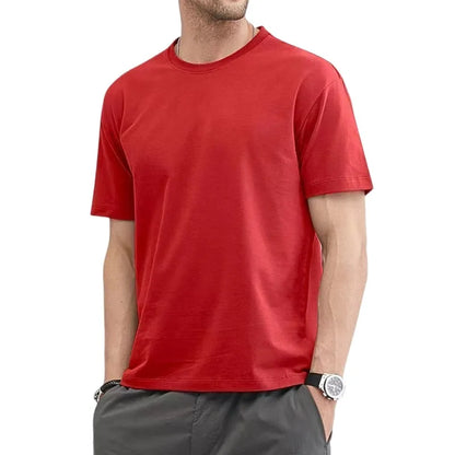 Mens Cotton T-Shirt - Summer Solid Color O-Neck Tops Plus Size M to 5XL - ZOOMNSTORE