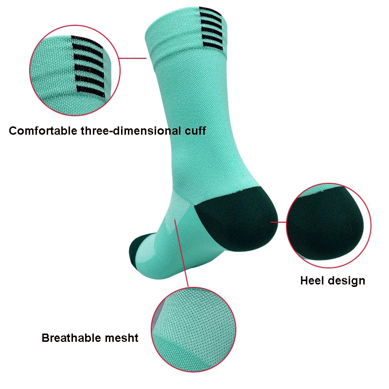 Men Cycling Socks | Summer Breathable Mesh Bike Socks - Quick Dry Mid Tube Sports - ZOOMNSTORE