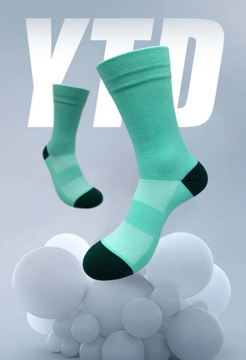 Men Cycling Socks | Summer Breathable Mesh Bike Socks - Quick Dry Mid Tube Sports - ZOOMNSTORE