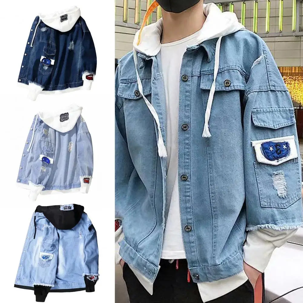 Men Coat Stylish Super Soft Denim Jacket Relaxed Fit Single Breasted Outerwear Coat for Riding - ZOOMNSTORE