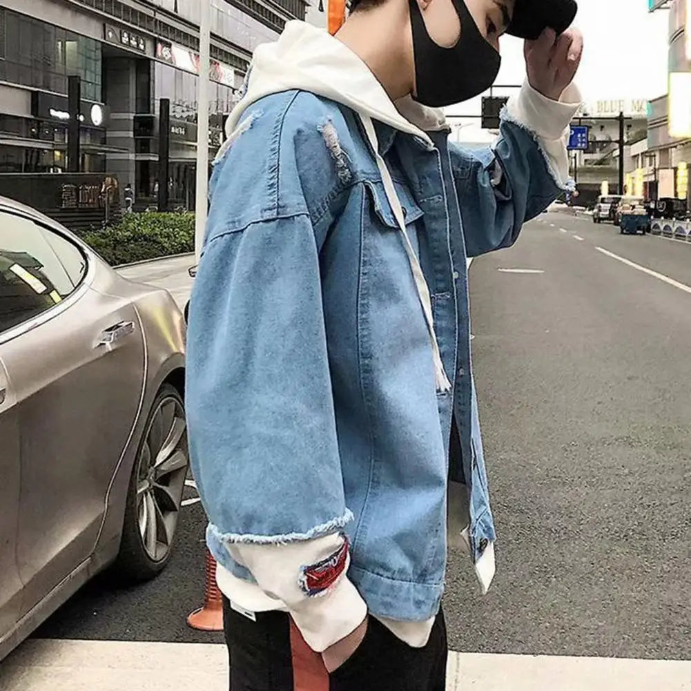 Men Coat Stylish Super Soft Denim Jacket Relaxed Fit Single Breasted Outerwear Coat for Riding - ZOOMNSTORE
