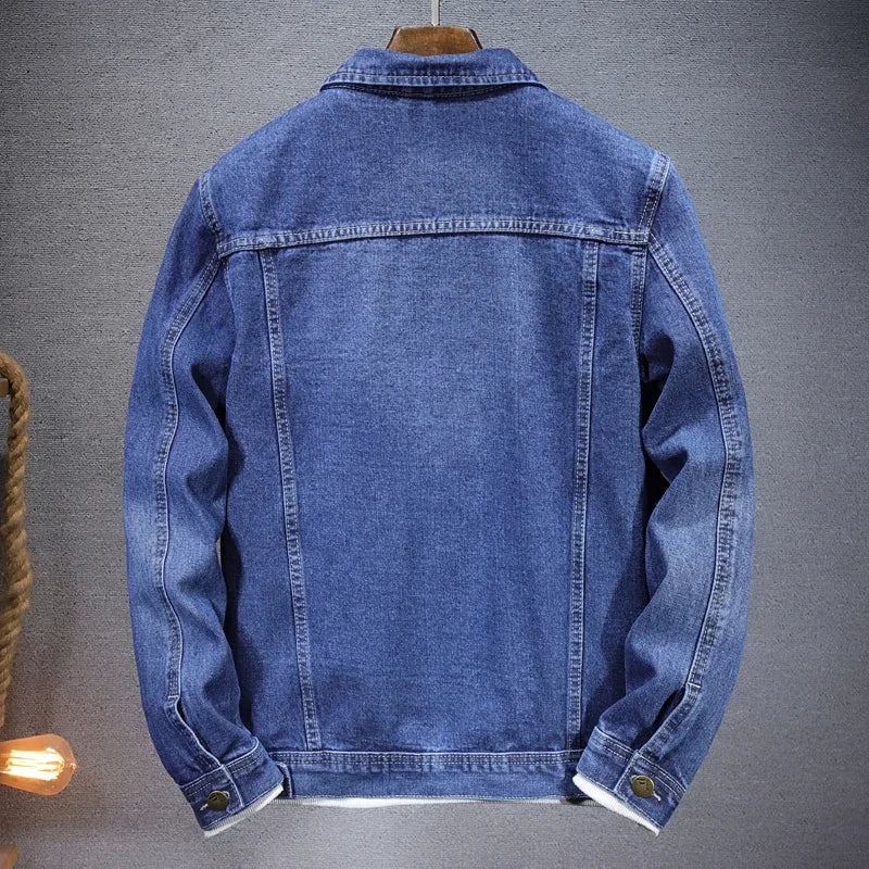 2025 New Men Pure Colour Denim Jacket Single-breasted Lapel Daily Casual Simple Coats - ZOOMNSTORE
