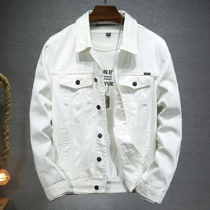 2025 New Men Pure Colour Denim Jacket Single-breasted Lapel Daily Casual Simple Coats - ZOOMNSTORE