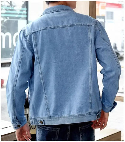 2025 New Men Pure Colour Denim Jacket Single-breasted Lapel Daily Casual Simple Coats - ZOOMNSTORE