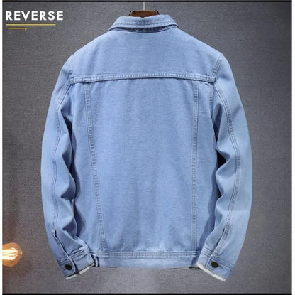 2025 New Men Pure Colour Denim Jacket Single-breasted Lapel Daily Casual Simple Coats - ZOOMNSTORE
