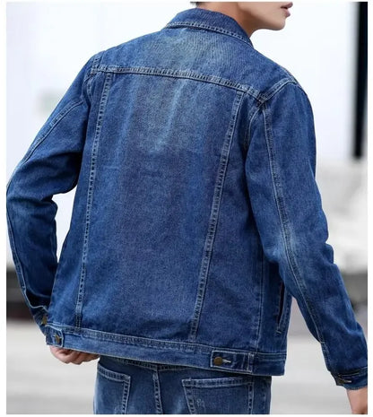 2025 New Men Pure Colour Denim Jacket Single-breasted Lapel Daily Casual Simple Coats - ZOOMNSTORE