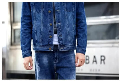 2025 New Men Pure Colour Denim Jacket Single-breasted Lapel Daily Casual Simple Coats - ZOOMNSTORE