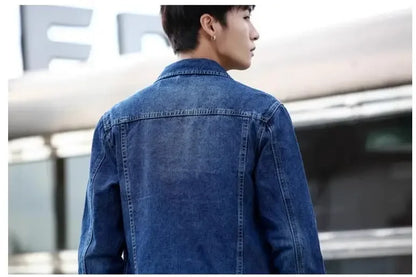 2025 New Men Pure Colour Denim Jacket Single-breasted Lapel Daily Casual Simple Coats - ZOOMNSTORE