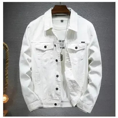 2025 New Men Pure Colour Denim Jacket Single-breasted Lapel Daily Casual Simple Coats - ZOOMNSTORE