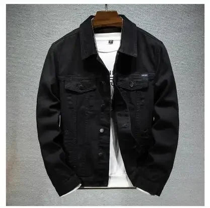2025 New Men Pure Colour Denim Jacket Single-breasted Lapel Daily Casual Simple Coats - ZOOMNSTORE