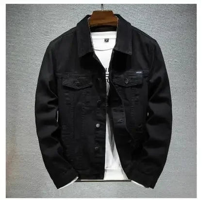 2025 New Men Pure Colour Denim Jacket Single-breasted Lapel Daily Casual Simple Coats - ZOOMNSTORE