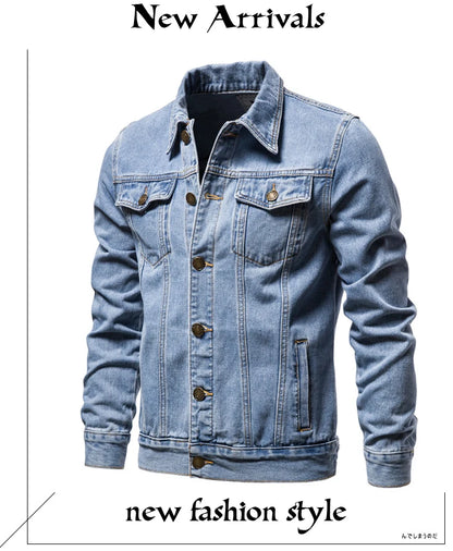 Men Denim Jacket - Slim Fit Vintage Jeans Coat | Casual Cotton Outerwear Four Seasons - ZOOMNSTORE
