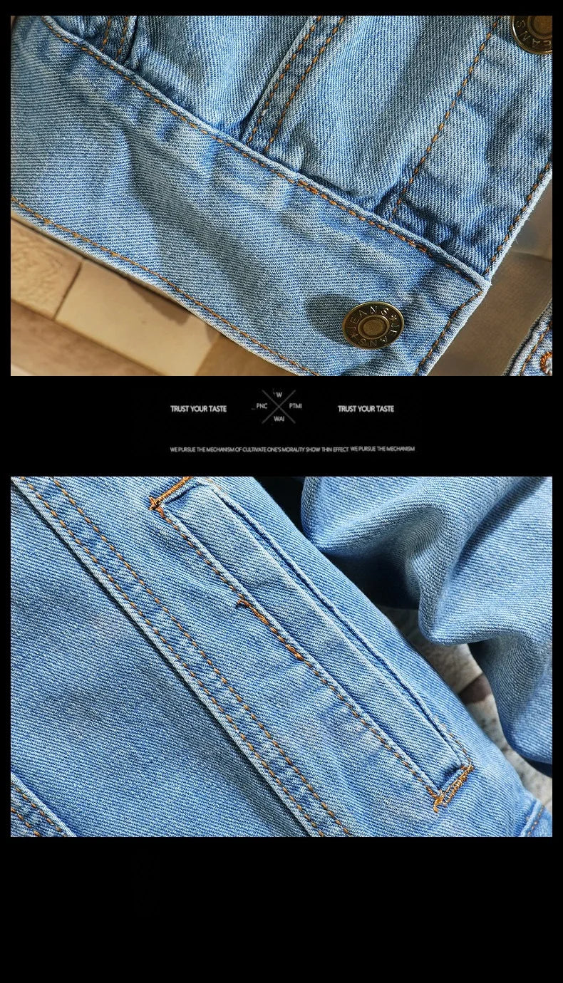 Men Denim Jacket - Slim Fit Vintage Jeans Coat | Casual Cotton Outerwear Four Seasons - ZOOMNSTORE