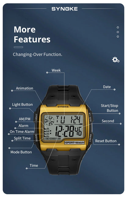 Men Digital Watch - Big Number Display | 3ATM Water Resistant Outdoor Sports - ZOOMNSTORE