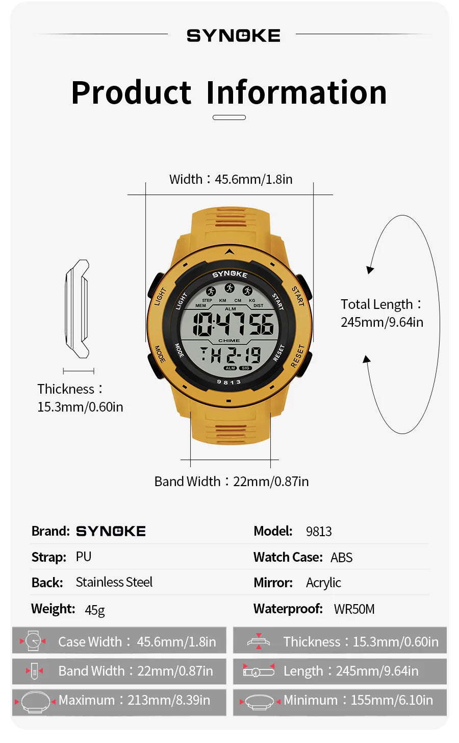 Men Digital Watch - Waterproof 50M Sports Watch With Large Screen & Alarm - ZOOMNSTORE
