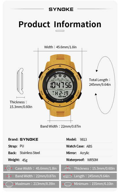 Men Digital Watch - Waterproof 50M Sports Watch With Large Screen & Alarm - ZOOMNSTORE