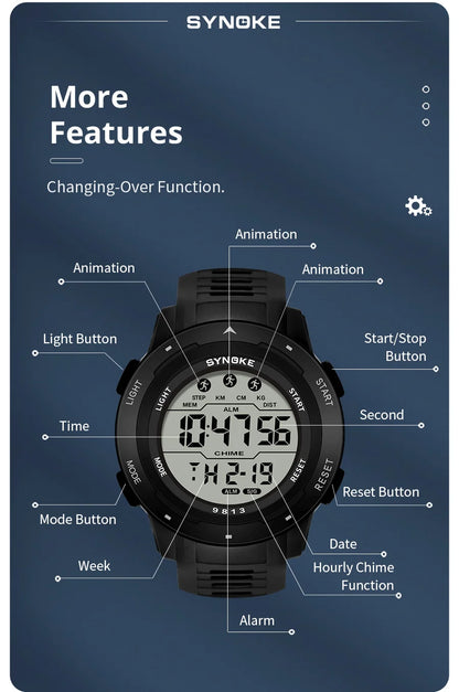Men Digital Watch - Waterproof 50M Sports Watch With Large Screen & Alarm - ZOOMNSTORE