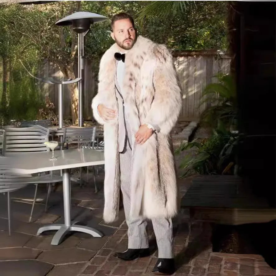 Men Faux Fox Fur Jacket – Thick Warm Winter Coat | Luxury Business Overcoat - ZOOMNSTORE