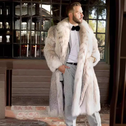 Men Faux Fox Fur Jacket – Thick Warm Winter Coat | Luxury Business Overcoat - ZOOMNSTORE
