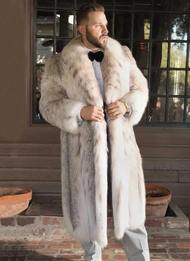 Men Faux Fox Fur Jacket – Thick Warm Winter Coat | Luxury Business Overcoat - ZOOMNSTORE