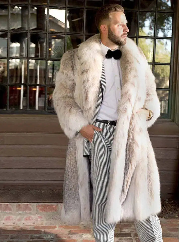 Men Faux Fox Fur Jacket – Thick Warm Winter Coat | Luxury Business Overcoat - ZOOMNSTORE