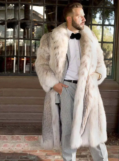 Men Faux Fox Fur Jacket – Thick Warm Winter Coat | Luxury Business Overcoat - ZOOMNSTORE