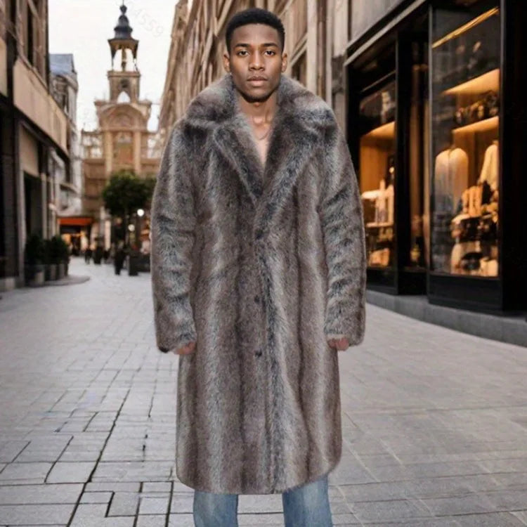 Men Faux Fur Coat – Thick Casual Winter Outerwear With Turn Down Collar - ZOOMNSTORE