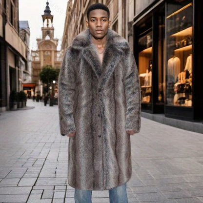 Men Faux Fur Coat – Thick Casual Winter Outerwear With Turn Down Collar - ZOOMNSTORE