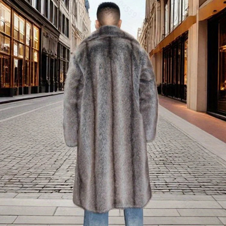Men Faux Fur Coat – Thick Casual Winter Outerwear With Turn Down Collar - ZOOMNSTORE