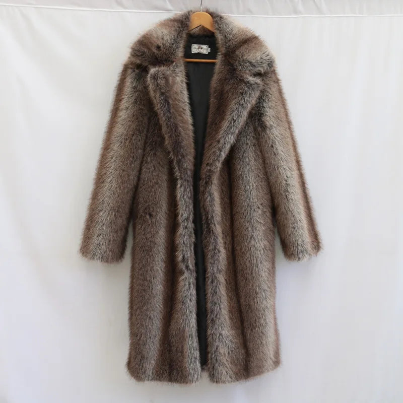Men Faux Fur Coat – Thick Casual Winter Outerwear With Turn Down Collar - ZOOMNSTORE