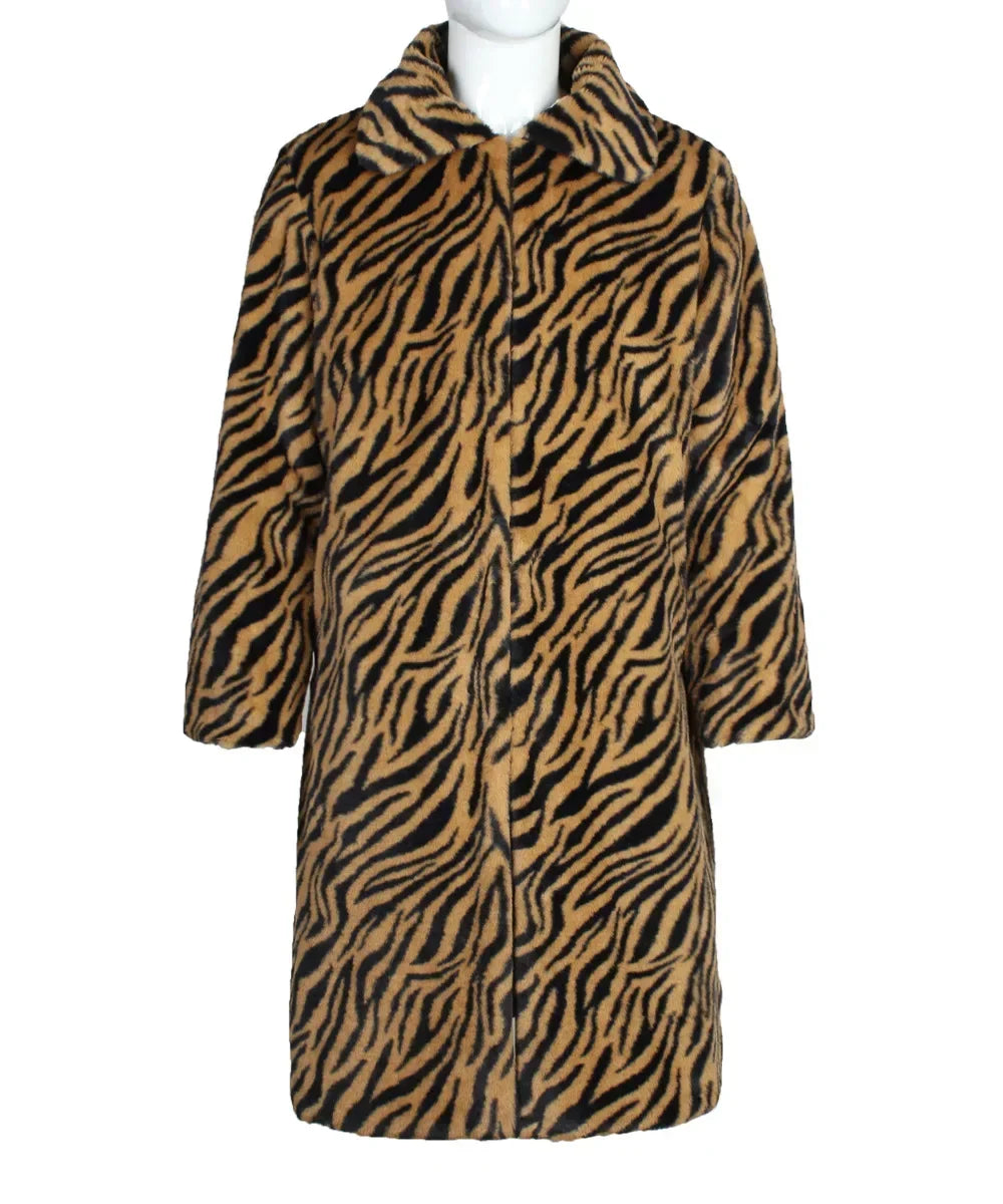 Men Faux Fur Jacket - Thick Warm Winter Coat With Zebra Stripe Fluffy Outerwear - ZOOMNSTORE