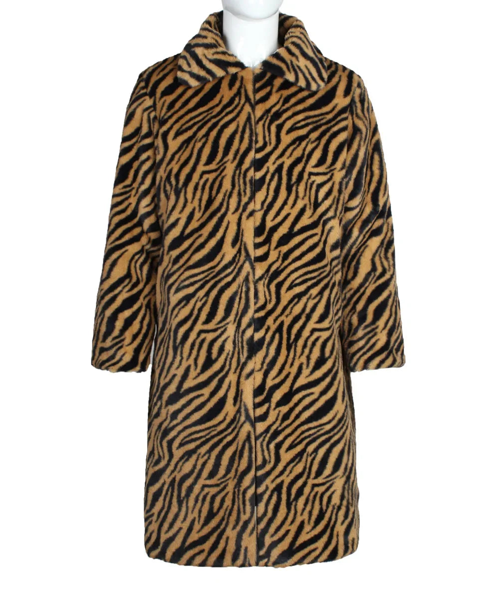 Men Faux Fur Jacket - Thick Warm Winter Coat With Zebra Stripe Fluffy Outerwear - ZOOMNSTORE