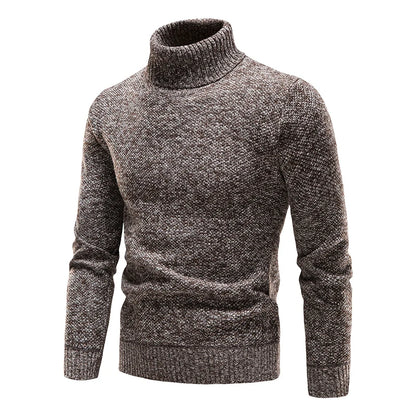 Autumn Winter Fleece Sweater Men Thicker Turtleneck Warm Pullover Slim Fit Man Clothes Luxury Brand Black Brown Jumpers Elastic - ZOOMNSTORE